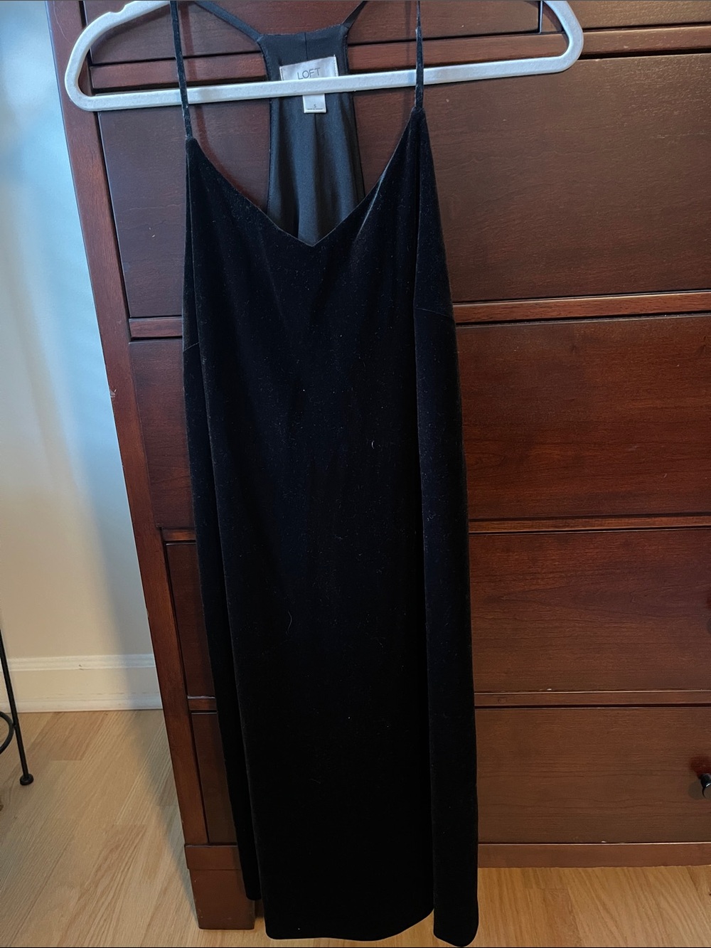 LOFT Black Velvet Slip Midi Dress